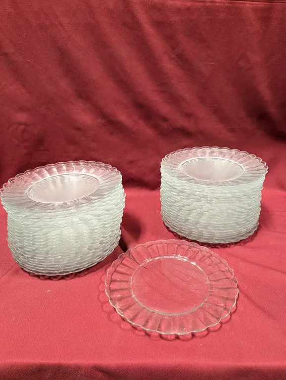 (50) 10.75" Glass Scalloped Plates