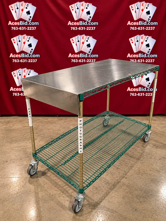 2 Tier Cart with Stainless Steel Top and Casters - 24" x 48" x 39"