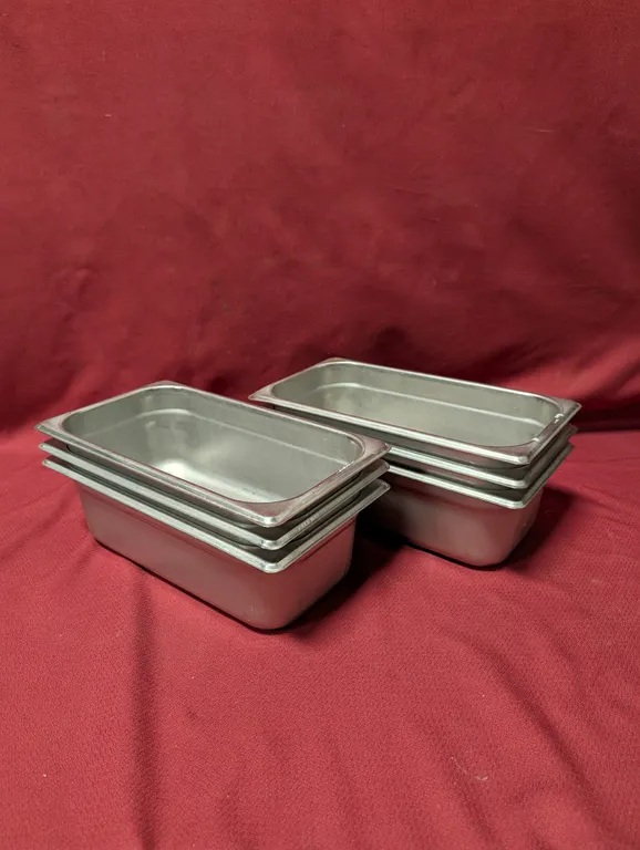 (6) Third Size 4" Deep Stainless Steel Hotel Pans
