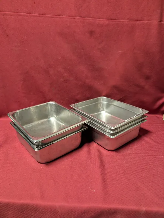 (6) Half Size 4" Deep Stainless Steel Hotel Pans