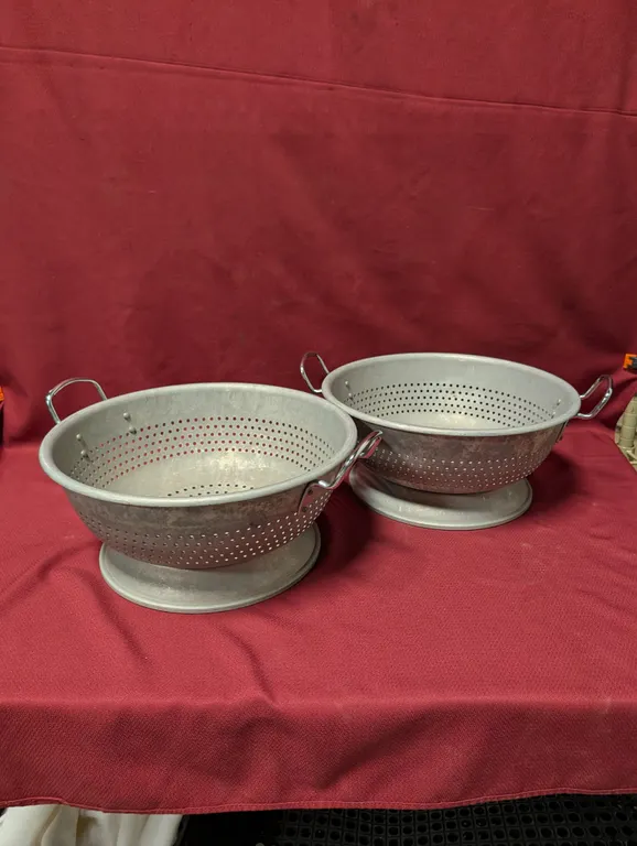 (2) Heavy Duty Aluminum Colanders - 15" x 7" with Handles