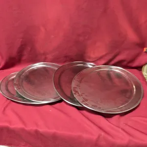 (4) Large Oval Stainless Steel Serving Trays - 21.5" x 15"