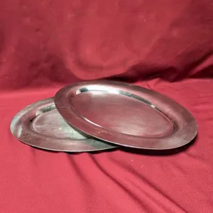 (2) Stainless Steel Oval Serving Trays - 17.25" x 11.5"
