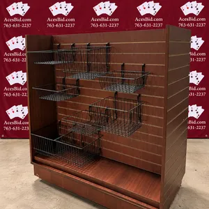 Dual Sided Laminate Merchandiser with Baskets and Hooks - 49" x 24" x 56"