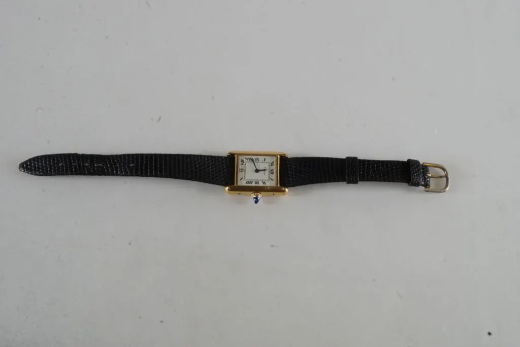 18k Yellow Gold Cartier Watch w/Black Band