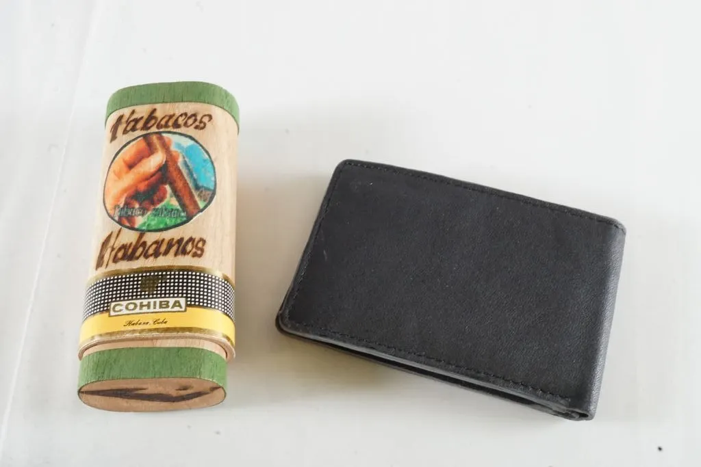 Lot of (1) Wallet & (1) Wood Container