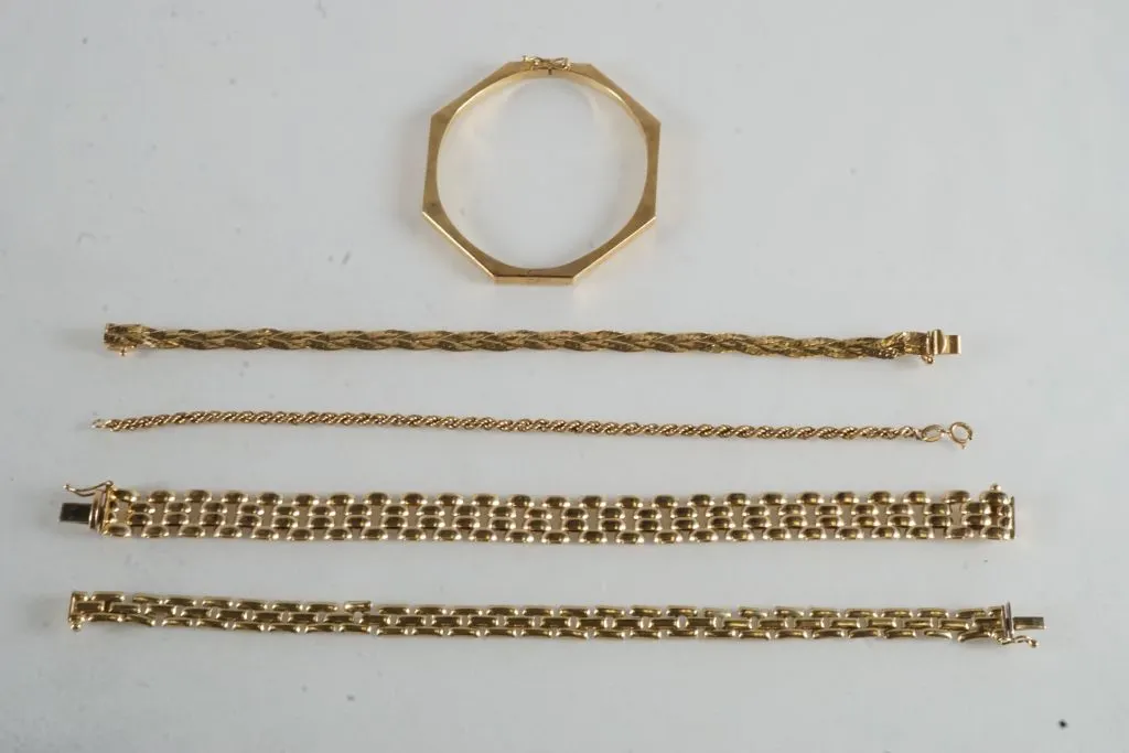 Lot of (5) 14k Yellow Gold Bracelets