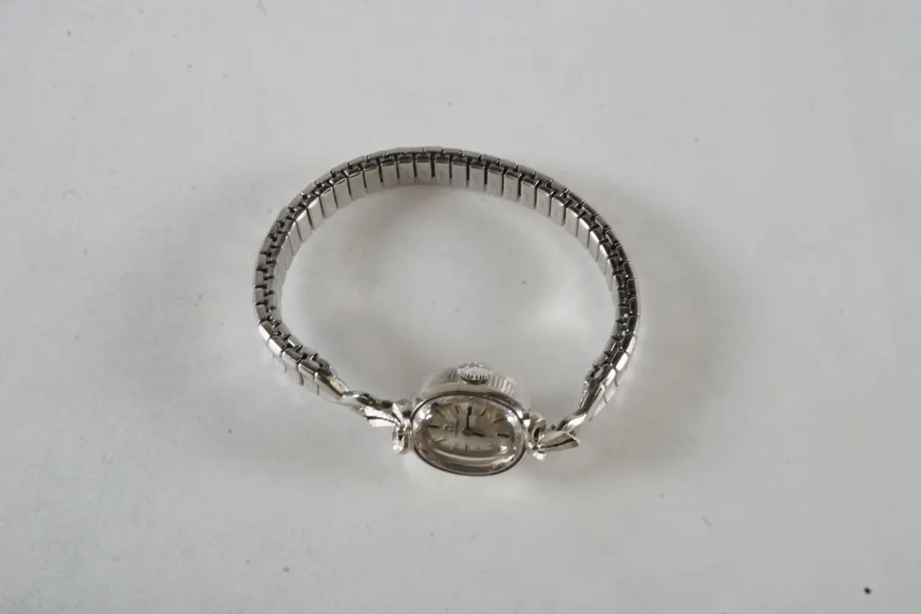 14k White Gold Omega Watch w/White Metal Band