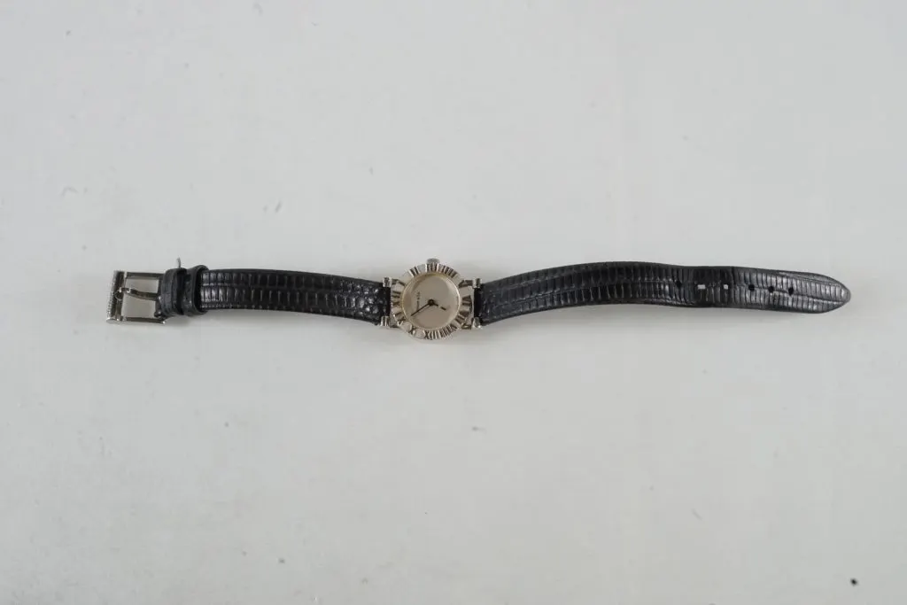 White Metal Tiffany & Co Watch w/Black Band