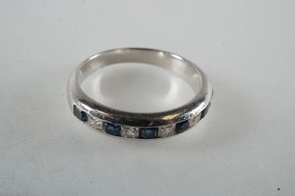 Platinum Tiffany & Co Ring w/Diamonds & Blue Stones