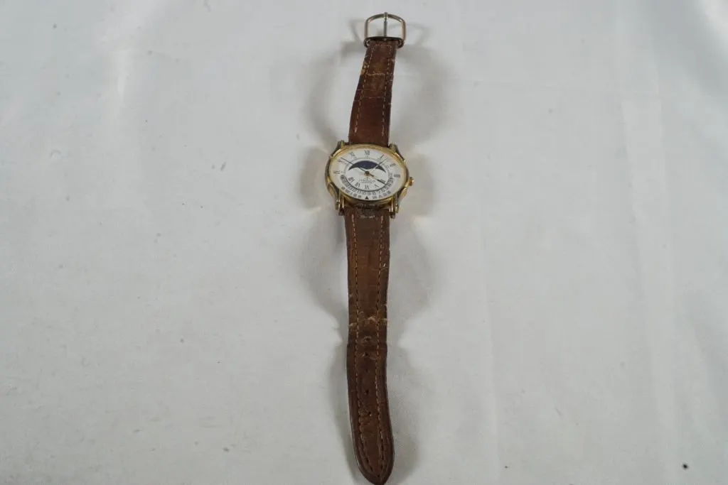 Yellow Metal Itraco Watch w/Brown Band