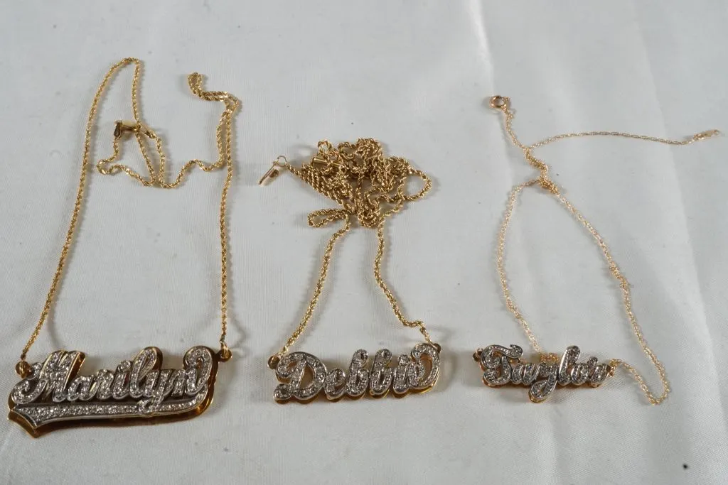 Lot of (3) 14k Yellow Gold Necklaces w/Clear Stones