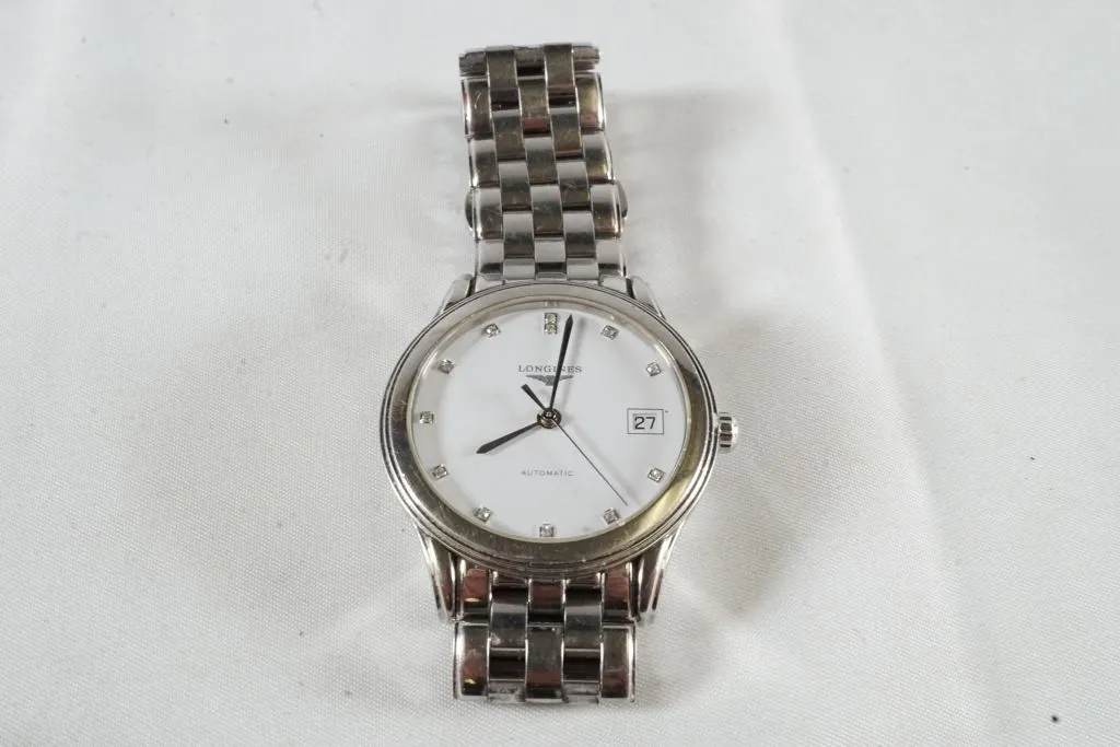 White Metal Longines Watch w/White Metal Band