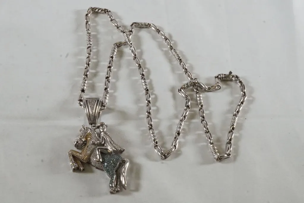 14k White Gold Necklace w/14k White Gold Pendant w/Colored Stones