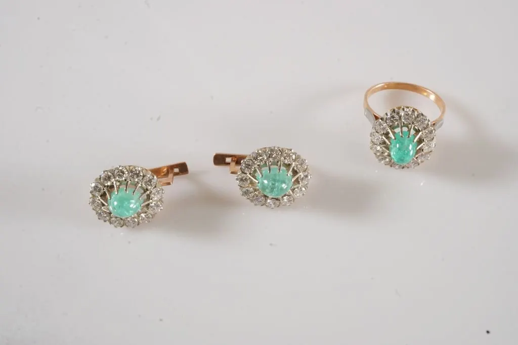 Lot of 14k Rose Gold Jewelry w/Diamonds & Green Stones