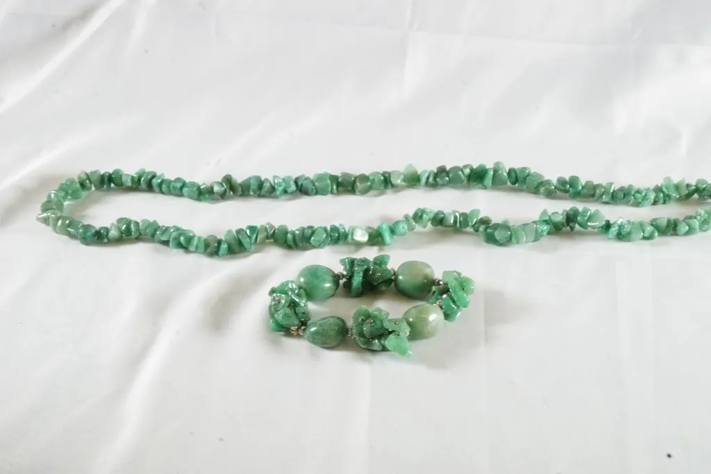 Lot of (1) Bracelet & (1) Necklace w/Green Stones