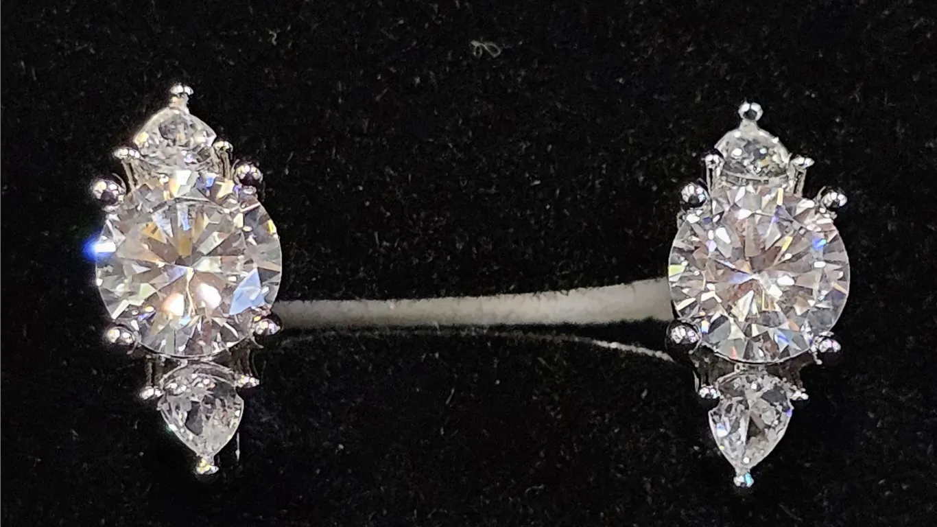 *NEW* PLATINUM PLATED 1CT EACH SIMULATED DIAMOND (CZ) HUGGIE EARRINGS WITH PEAR SIDESTONES