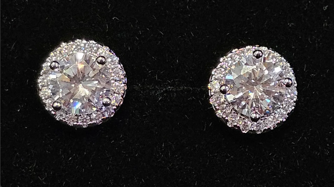 *NEW* .925 SILVER 1CT EARCH SIMULATED DIAMOND (CXZ) HALO STUD EARRINGS