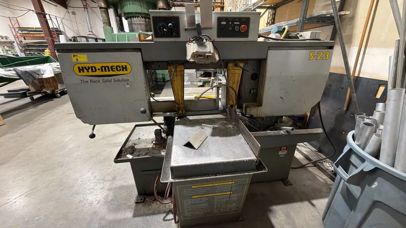 HYD-MECH S-23 FULLY AUTOMATIC HORIZONTAL PIVOT BANDSAW APPROX 7FT X 6FT X 63IN