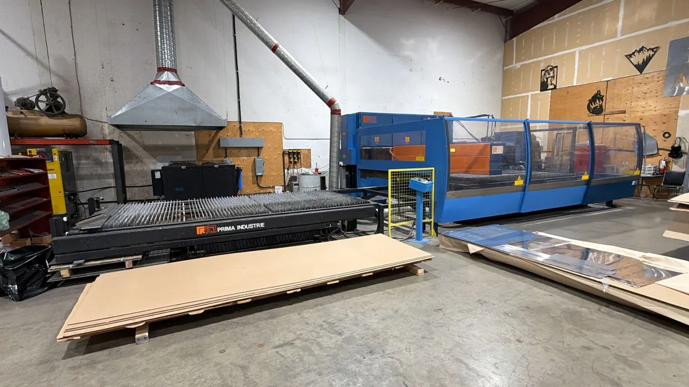 PRIMA PLATINO 2040 2D CNC LASER CUTTING MACHINE S/N: 423L159 WITH POST PROCESSING BED 15FT X 8FT