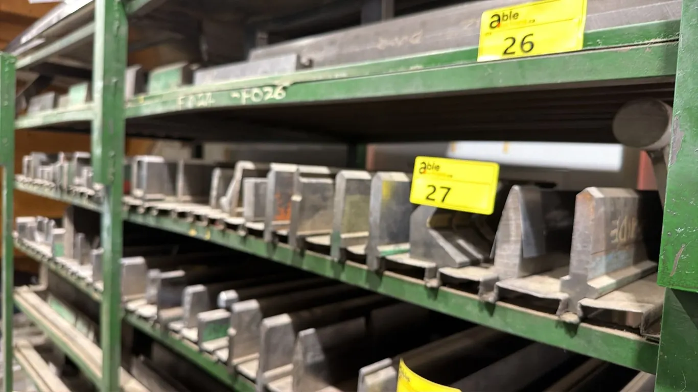 SHELF OF ASSORTED INDUSTRIAL PRESS BRAKE DIES & MORE