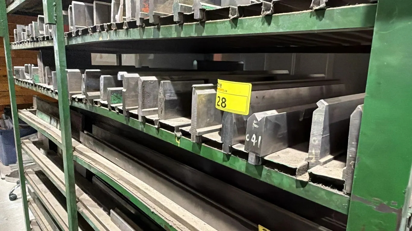 SHELF OF ASSORTED INDUSTRIAL PRESS BRAKE DIES & MORE