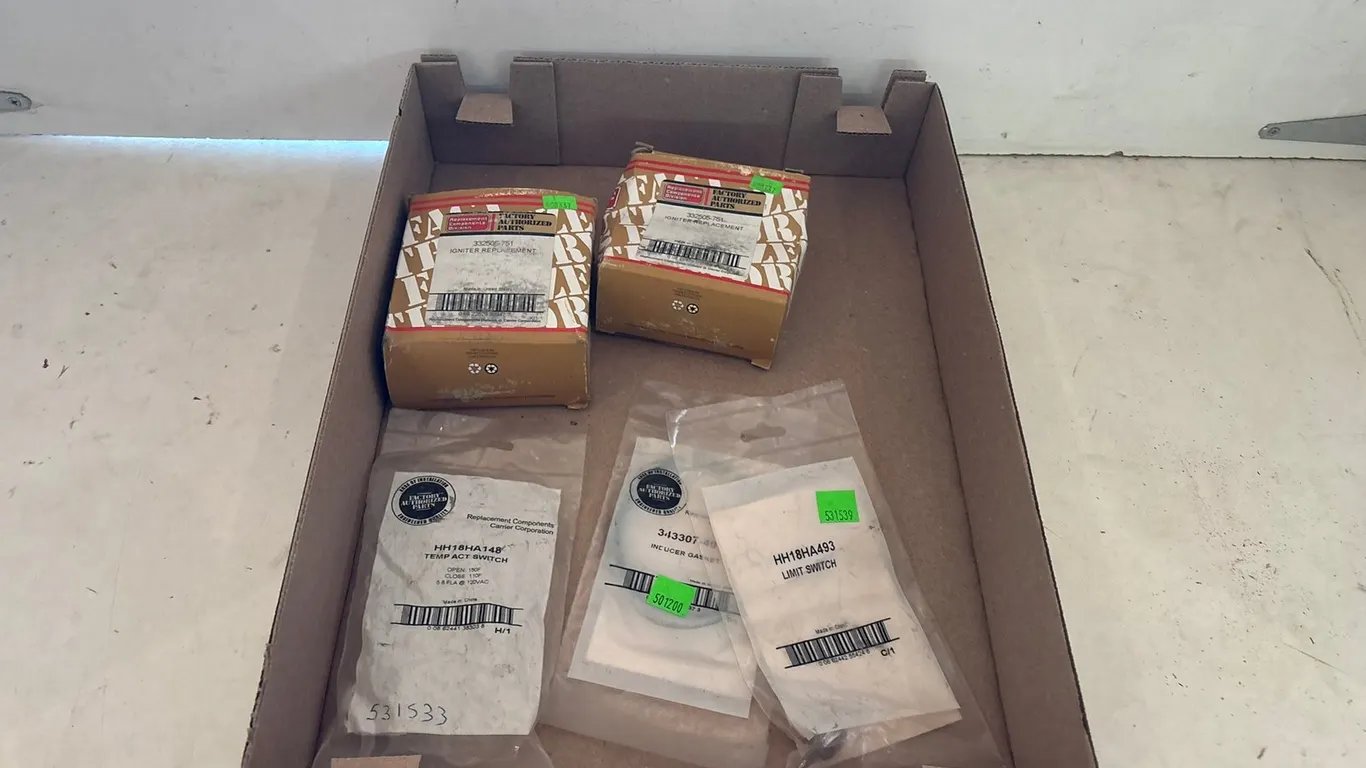 (4) Factory Authorized Parts, Including Ignitor, Inducer Gasket, Limit Switch