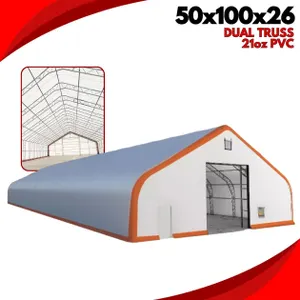 NEW 50X100X26 DUAL TRUSS 21OZ PVC STORAGE SHELTER
