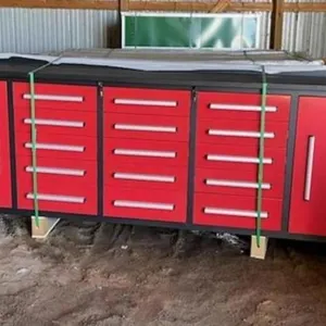 NEW 10FT 15 DRAWERS AND 2 CABINETS RED STEEL WORKBENCH