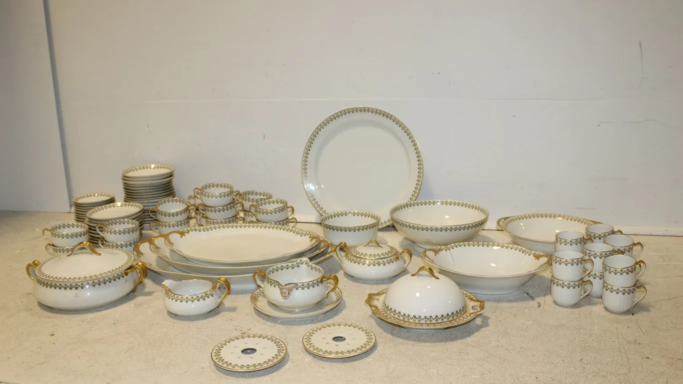 Haviland Limoges Green and Gold-Trim Dinnerware