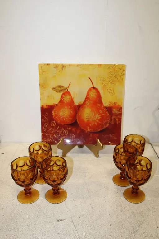 Amber Goblets & Pear Print