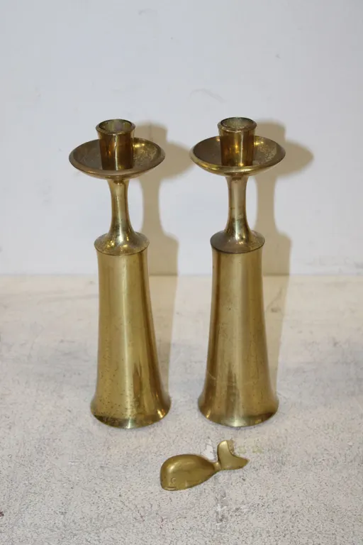 Brass Candlesticks & Whale