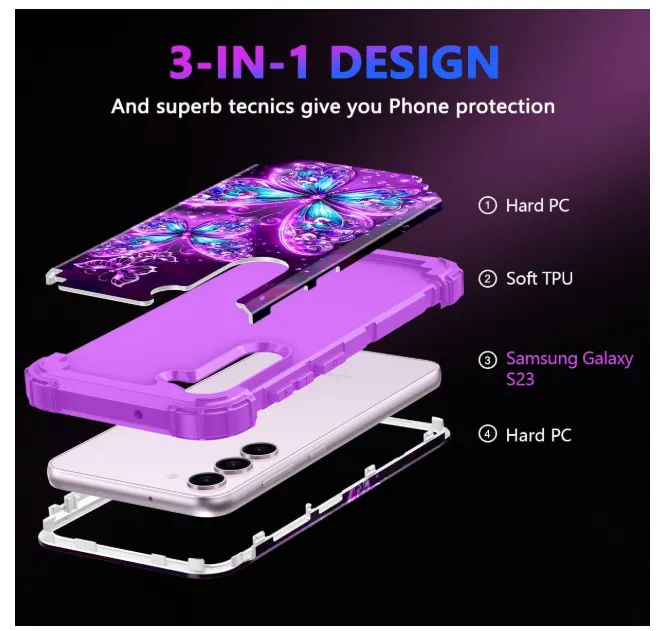Casetego for Galaxy S23 5G Case,Glow in The Dark Three Layer Heavy Duty Sturdy Shockproof with Pop S