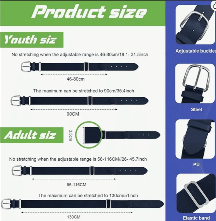 Hercicy 12 pieces Baseball Belts Adjustable Adult size Navy Blue NEW