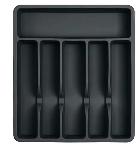 Black 6-Compartment Plastic Silverware and Utensil Drawer Organizer Tray