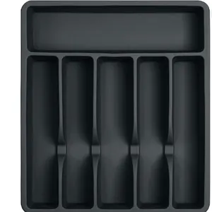 Black 6-Compartment Plastic Silverware and Utensil Drawer Organizer Tray
