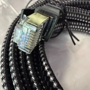 Ethernet Cable Nylon Braided 15 FT Heavy Duty Flat Cord RJ45 Connector with Cable Clips