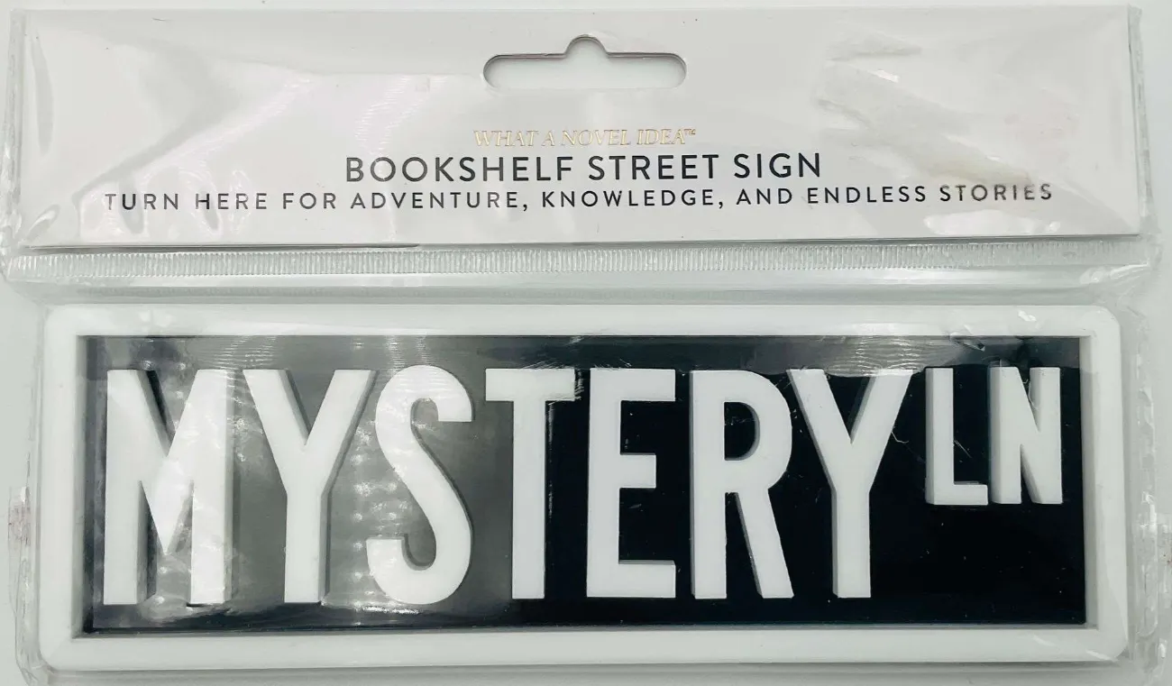 6"W X 2H" Bookshelf Sign “Mystery Ln” Street Sign In Black and White Bookshelf Novelty Item