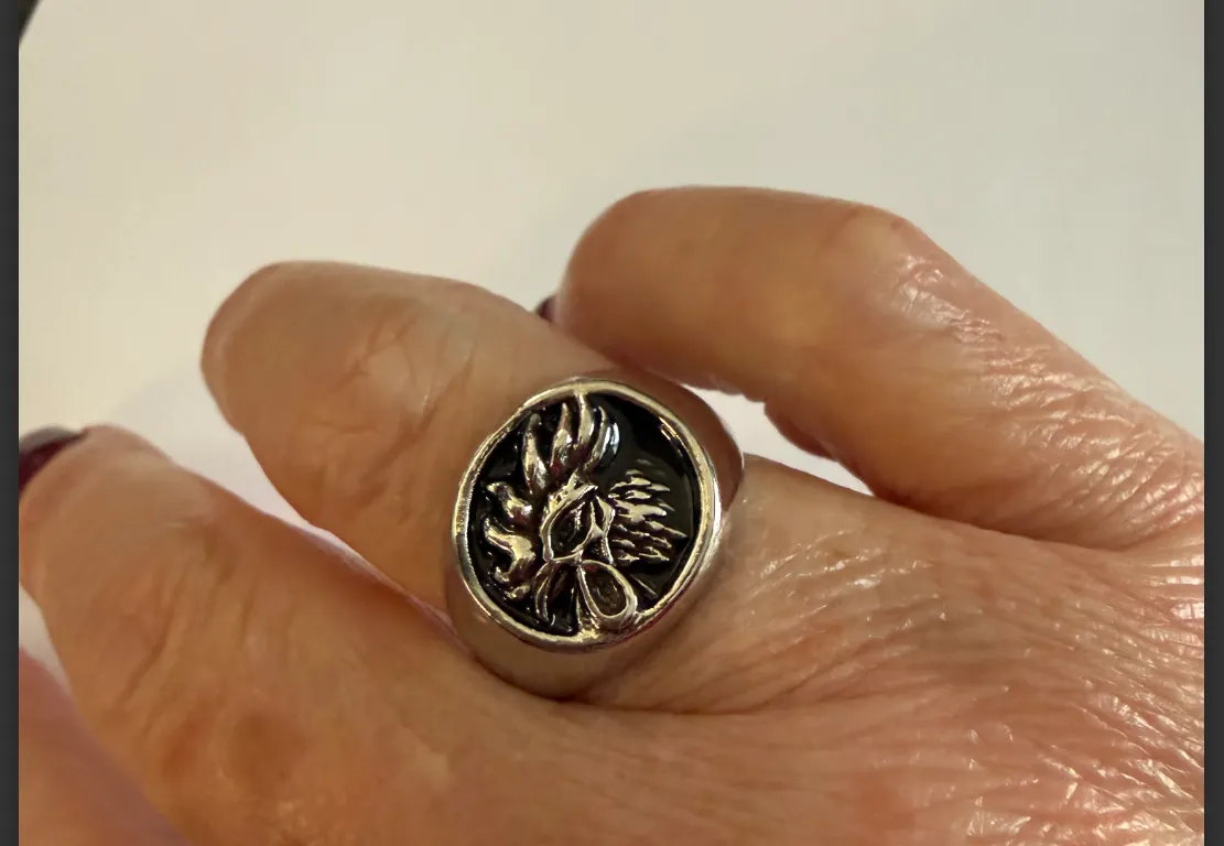 Ring- Silvertone with Black Design size 10 New