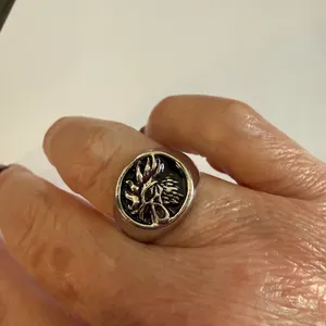 Ring- Silvertone with Black Design size 10 New