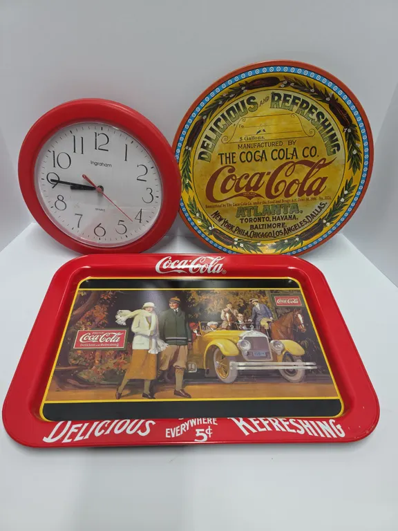 Coca-Cola Advertising Clock & Serving Trays