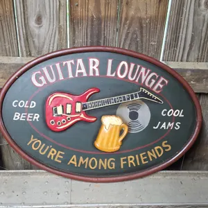 Guitar Lounge Novelty Wooden Wall Sign
