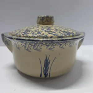 Roseville RRP Co Blue & White Stoneware Covered Casserole