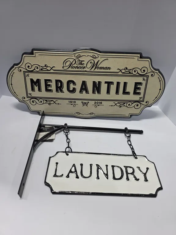 Mercantile & Laundry Hanging Metal Signs