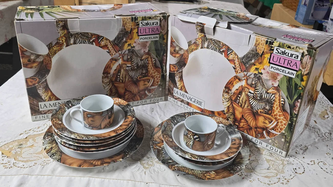 Sakura 2 Boxes of 20 Pieces Decorative China Dinnerware & Tea Sets