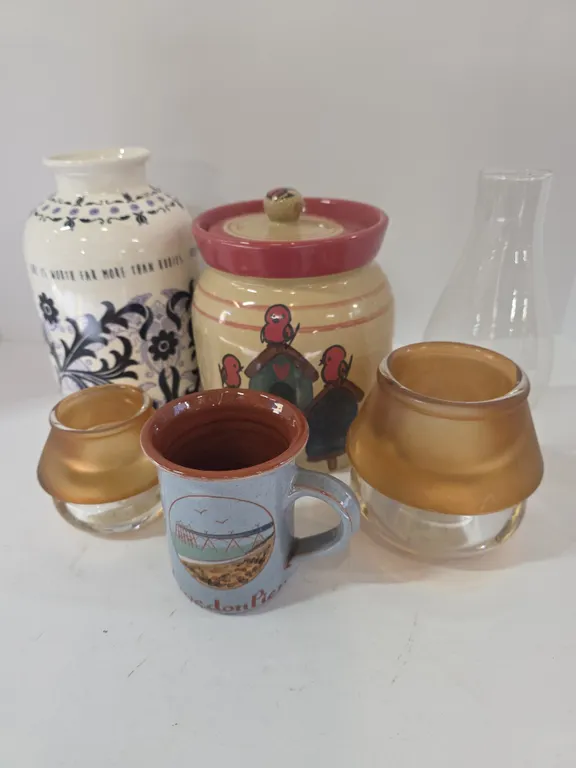 Assorted Pottery Crocks, Vases & Glassware