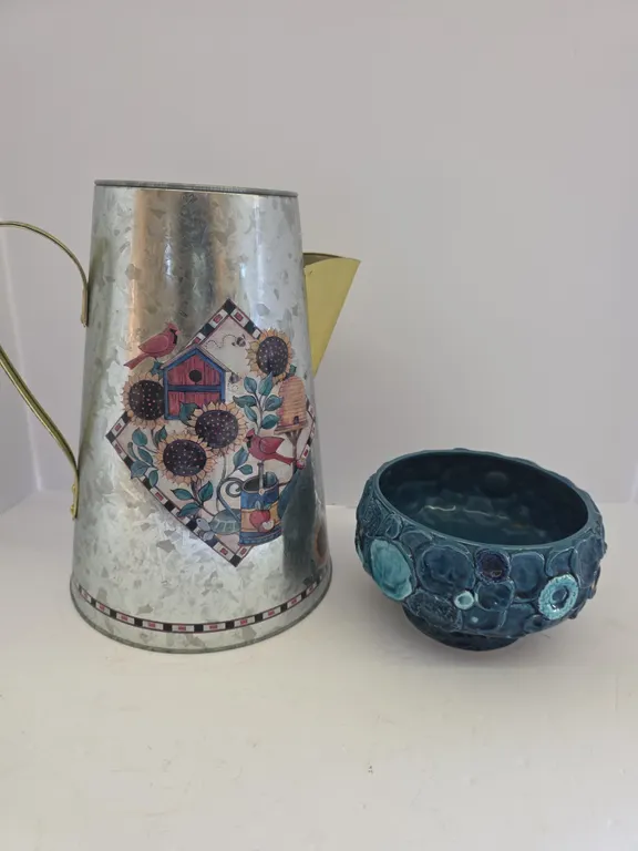 Decorative Metal Pitcher & Bowl