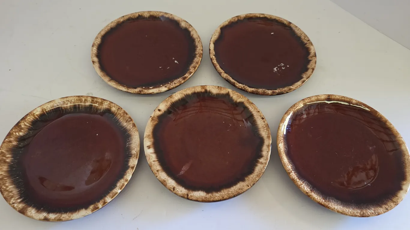 Oven Proof USA Brown Pottery Pie / Baking Dishes - Set of 5