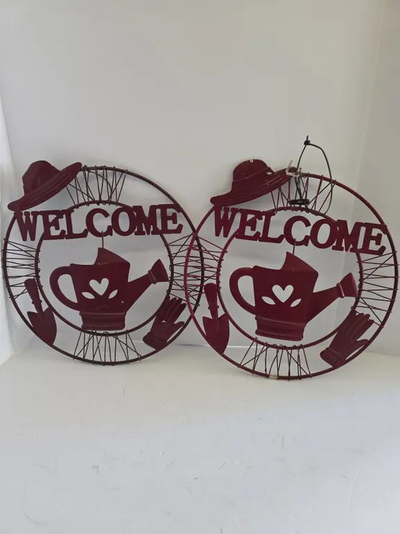Welcome Red Metal Wall Signs - Pair