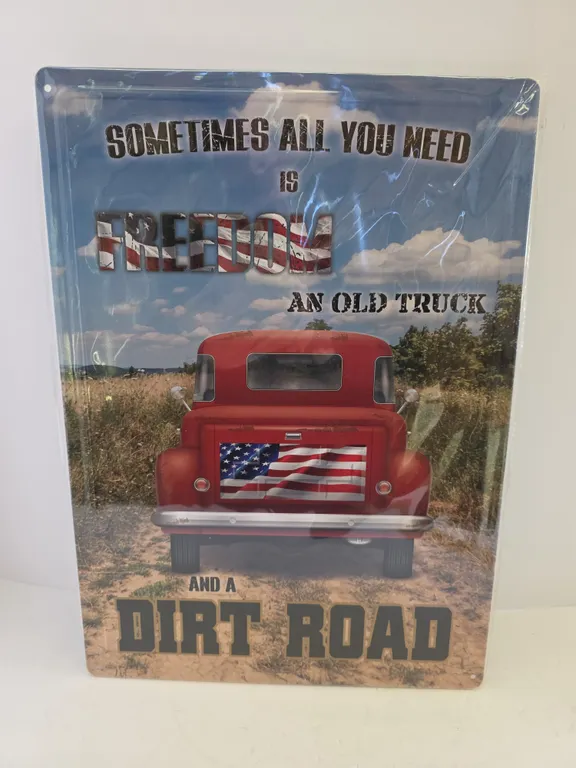 Dirt Road Pickup Truck Metal Sign